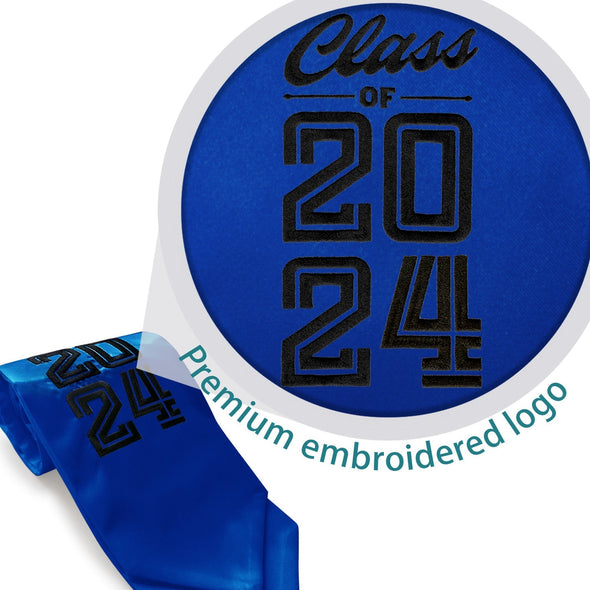 Endea Graduation Stole Class of 2024 With Classic Tips - Unisex Adult - 62" Long - Graduation Sash Royal Blue - Endea Graduation
