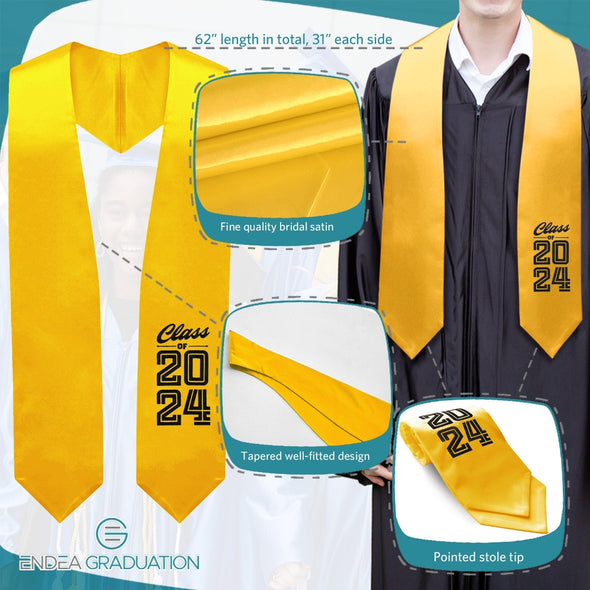 Gold Class of 2024 Graduation Stole/Sash With Classic Tips - Endea Graduation