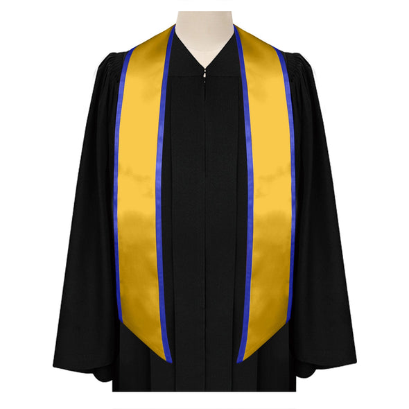 Gold/Royal Blue Plain Graduation Stole With Trim Color & Angled End - Endea Graduation
