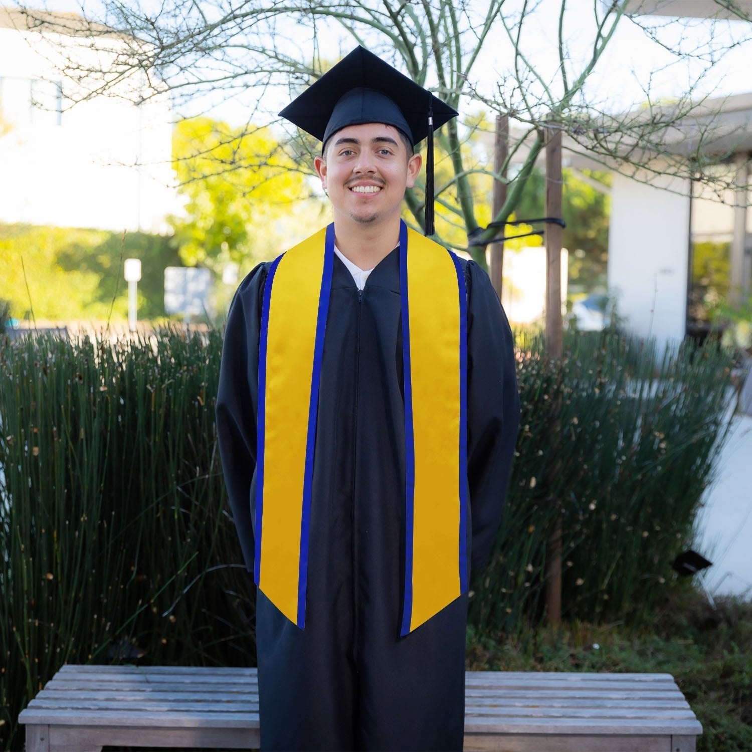 Gold/Royal Blue Plain Graduation Stole With Trim Color & Angled End - Endea Graduation