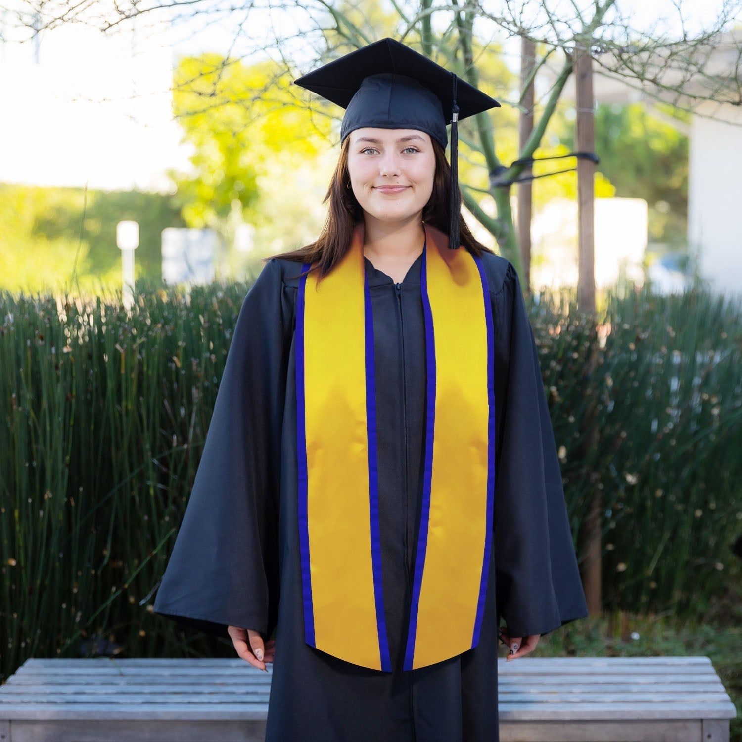 Gold/Royal Blue Plain Graduation Stole With Trim Color & Angled End - Endea Graduation