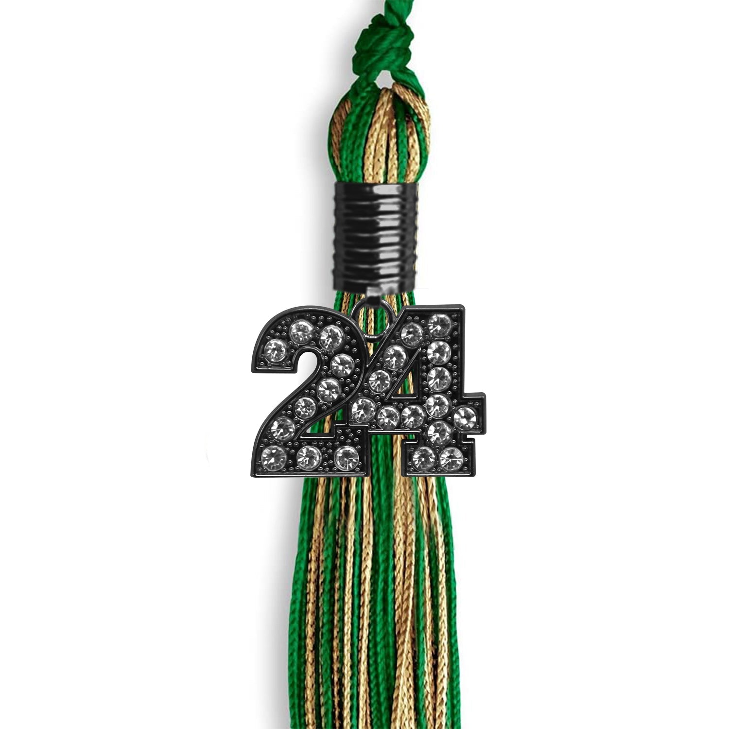 Green/Antique Gold Mixed Color Graduation Tassel With Black Date Drop - Endea Graduation