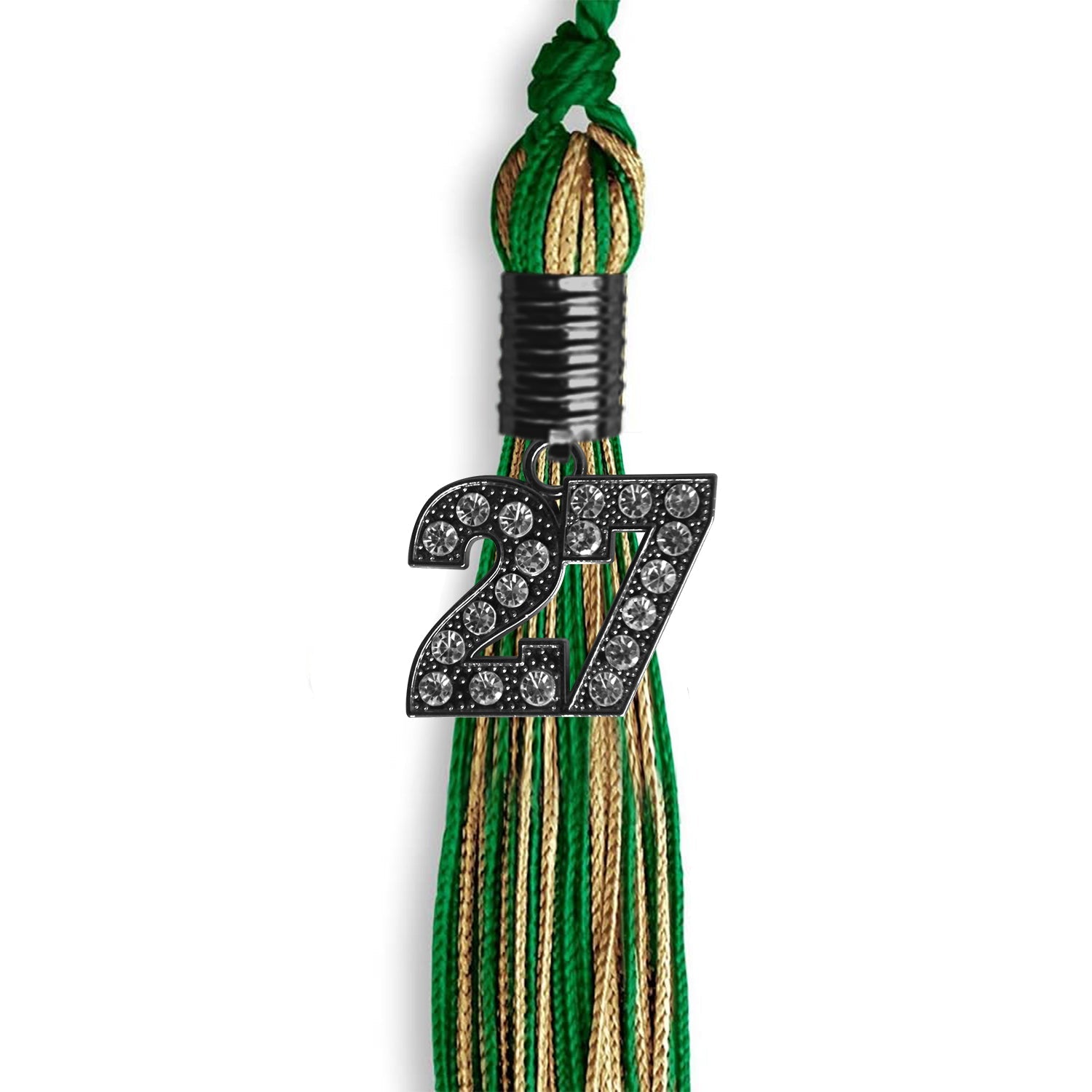 Green/Antique Gold Mixed Color Graduation Tassel With Black Date Drop - Endea Graduation