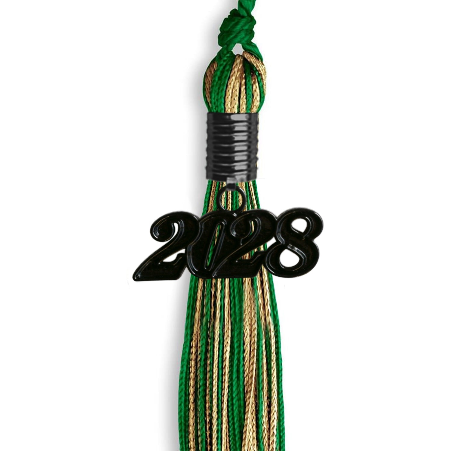 Green/Antique Gold Mixed Color Graduation Tassel With Black Date Drop - Endea Graduation