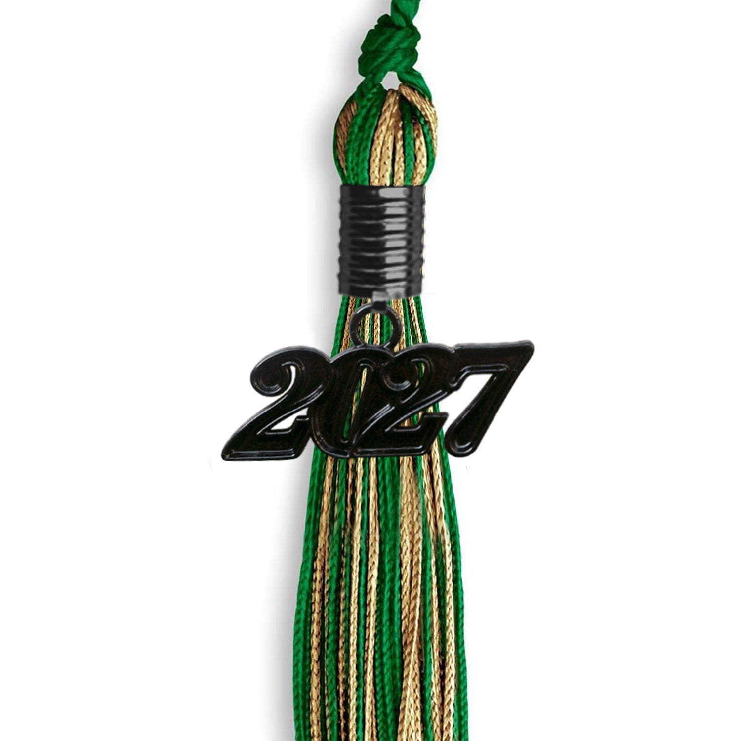 Green/Antique Gold Mixed Color Graduation Tassel With Black Date Drop - Endea Graduation