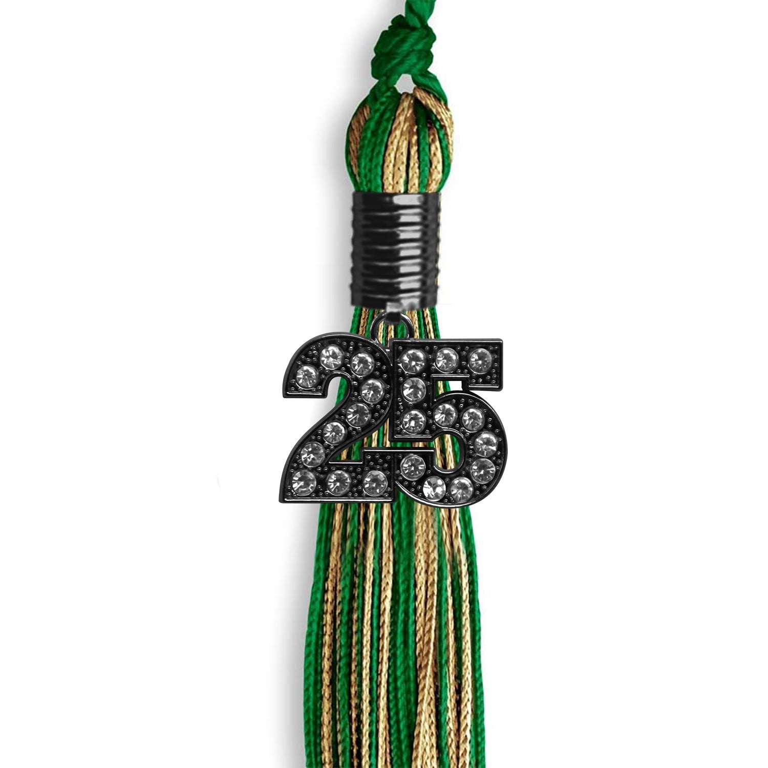 Green/Antique Gold Mixed Color Graduation Tassel With Black Date Drop - Endea Graduation