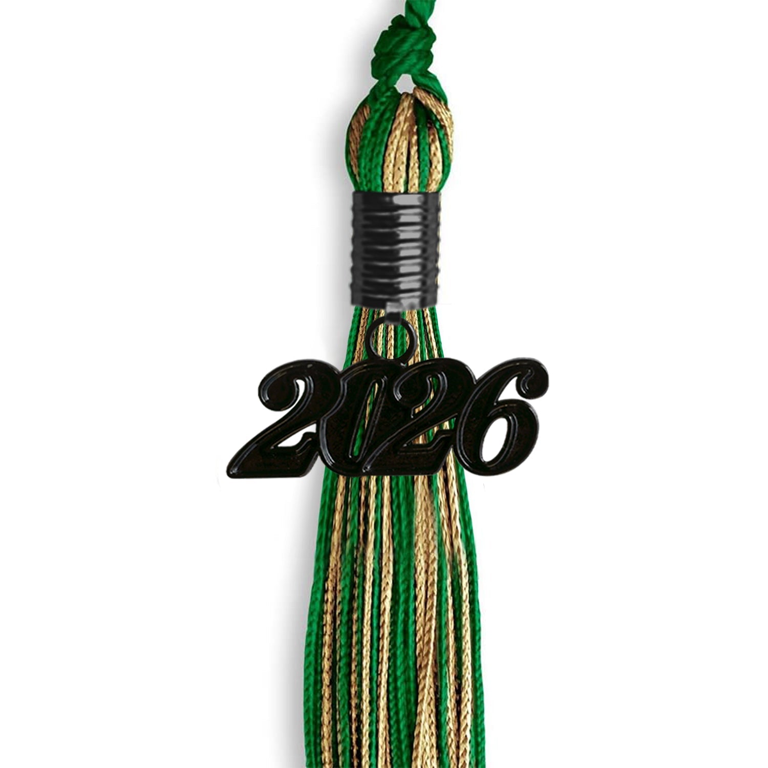 Green/Antique Gold Mixed Color Graduation Tassel With Black Date Drop - Endea Graduation