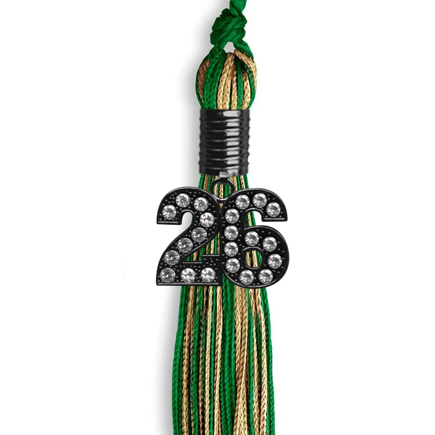 Green/Antique Gold Mixed Color Graduation Tassel With Black Date Drop - Endea Graduation