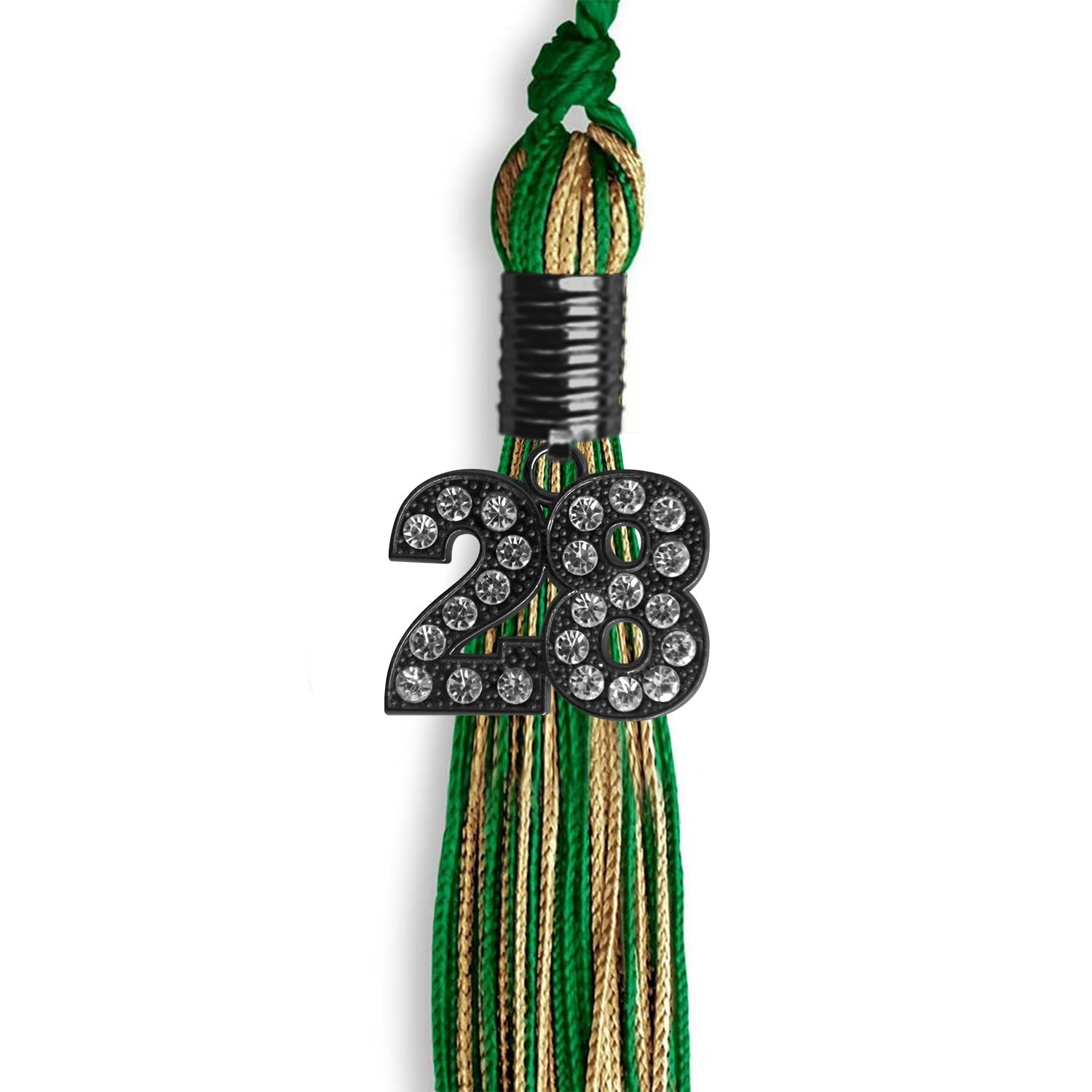 Green/Antique Gold Mixed Color Graduation Tassel With Black Date Drop - Endea Graduation