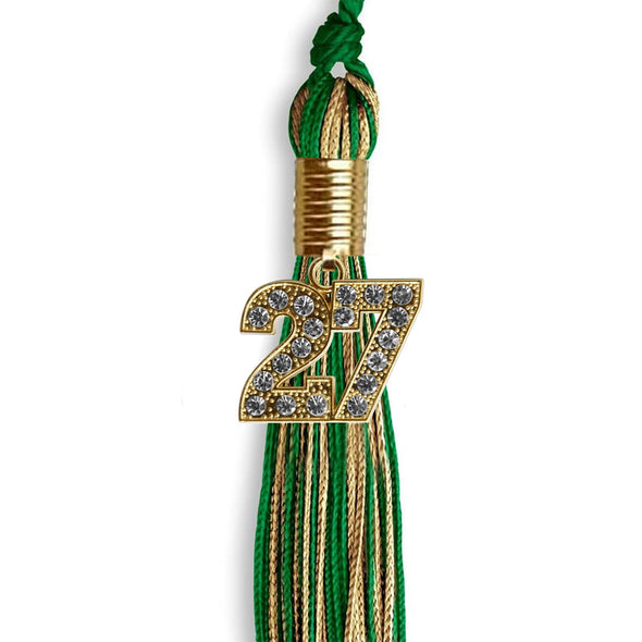 Green/Antique Gold Mixed Color Graduation Tassel With Gold Date Drop - Endea Graduation