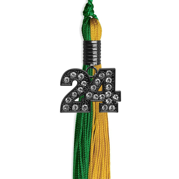 Green/Bright Gold Graduation Tassel With Black Date Drop - Endea Graduation