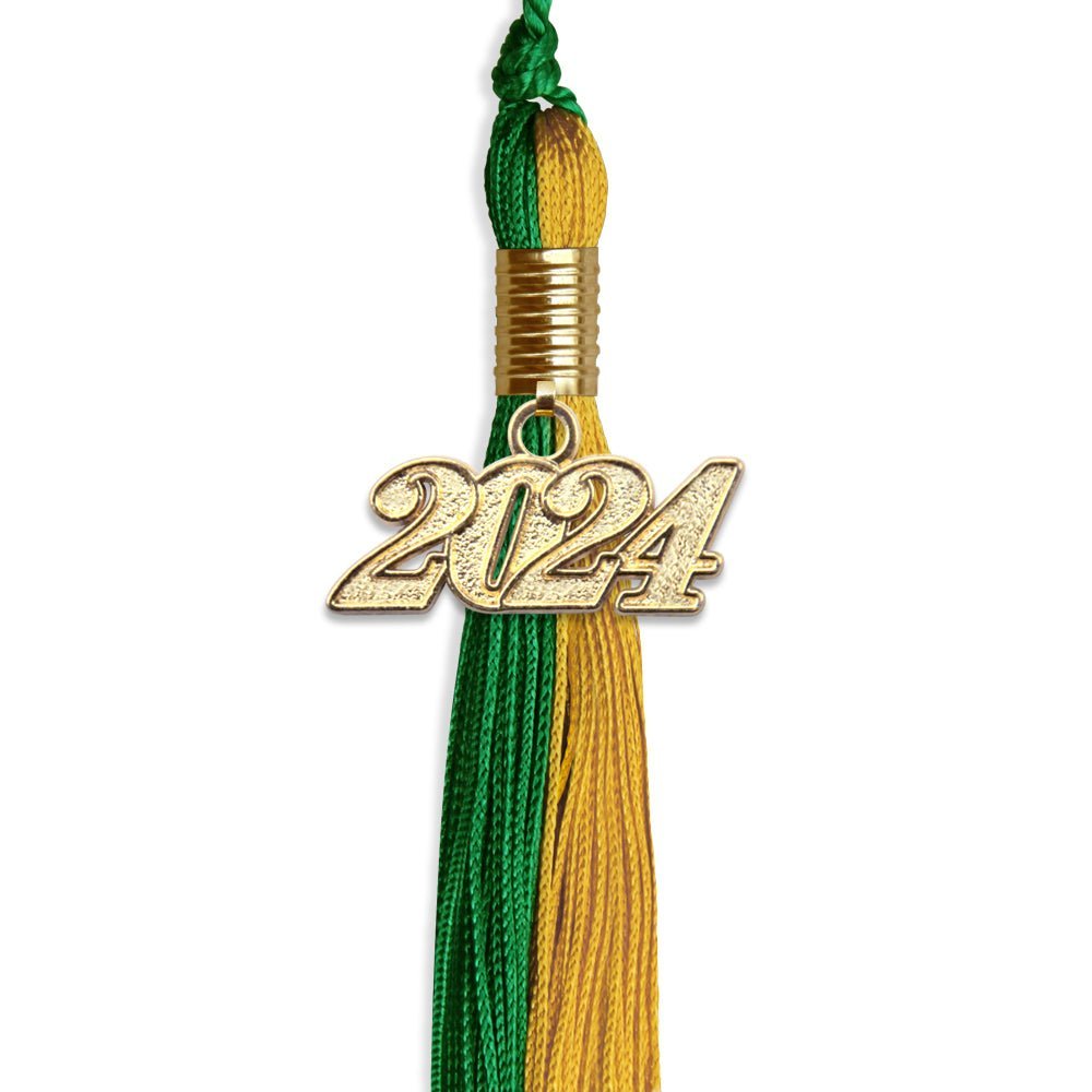 Green/Bright Gold Graduation Tassel With Gold Date Drop - Endea Graduation