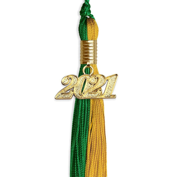 Green/Bright Gold Graduation Tassel With Gold Date Drop - Endea Graduation
