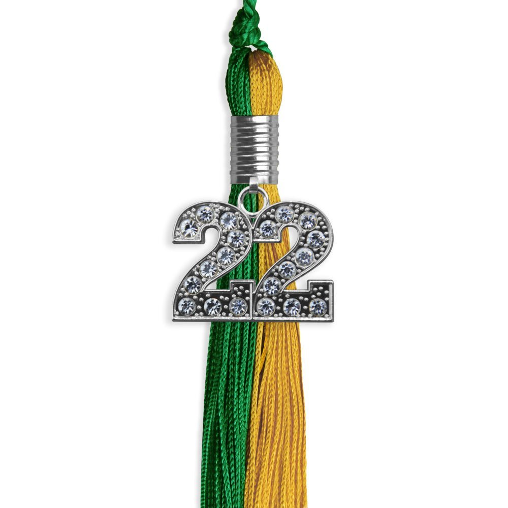 Green/Bright Gold Graduation Tassel With Silver Date Drop - Endea Graduation