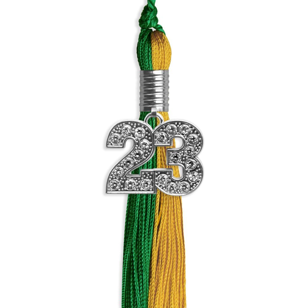 Green/Bright Gold Graduation Tassel With Silver Date Drop - Endea Graduation