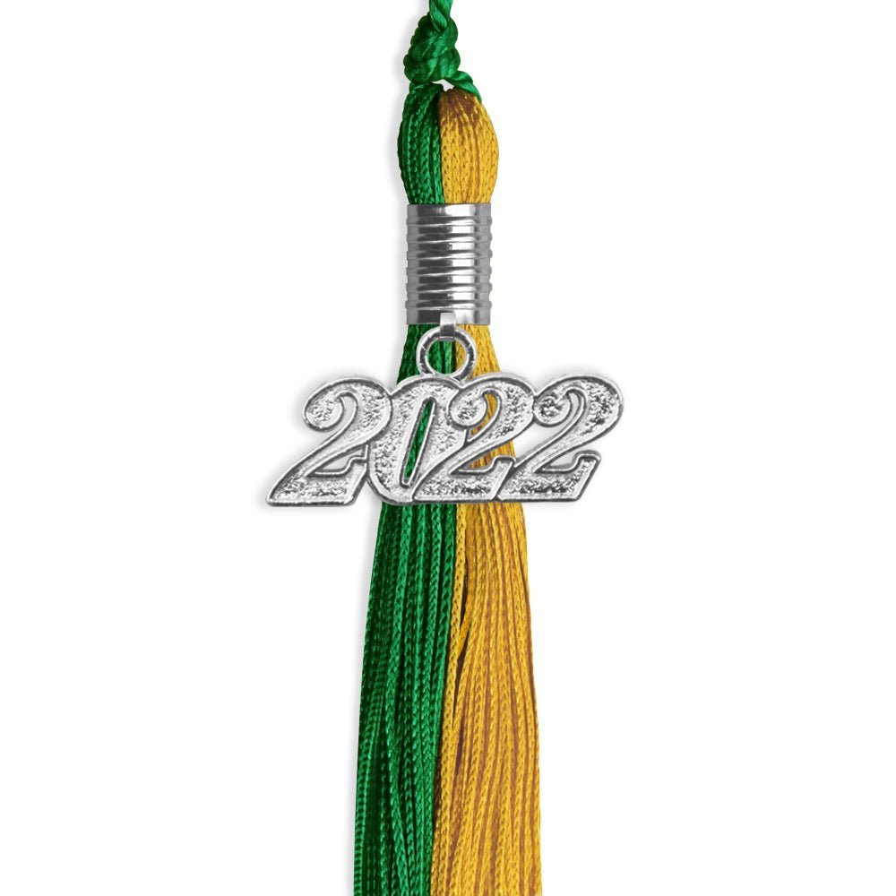 Green/Bright Gold Graduation Tassel With Silver Date Drop - Endea Graduation