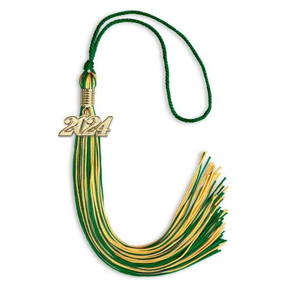 Green/Gold Mixed Color Graduation Tassel With Gold Date Drop - Endea Graduation