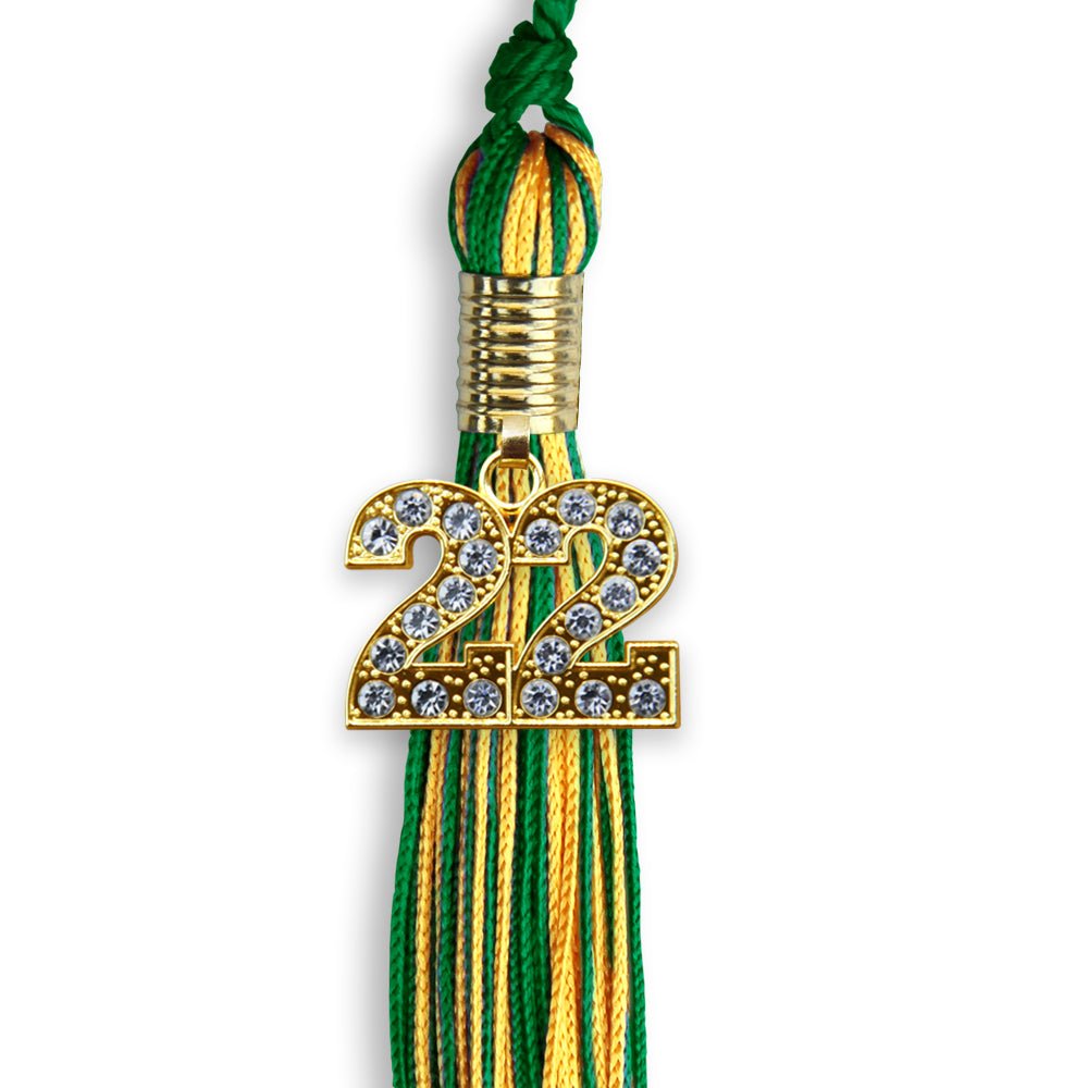 Green/Gold Mixed Color Graduation Tassel With Gold Date Drop - Endea Graduation