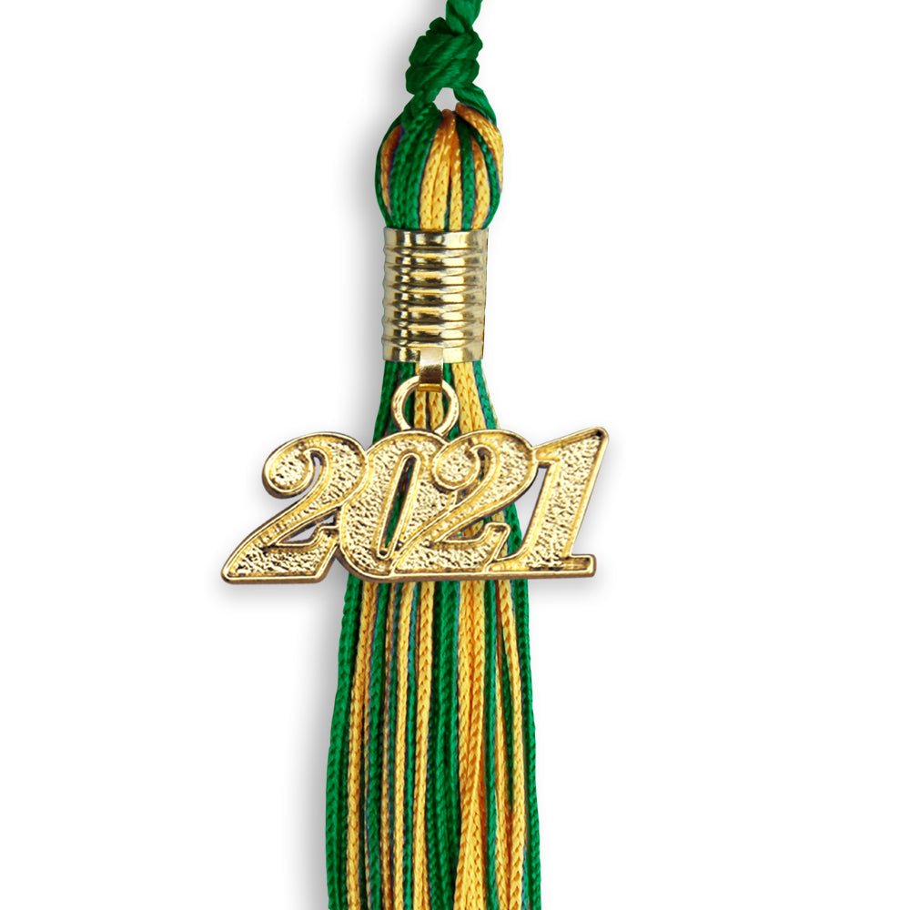 Green/Gold Mixed Color Graduation Tassel With Gold Date Drop - Endea Graduation