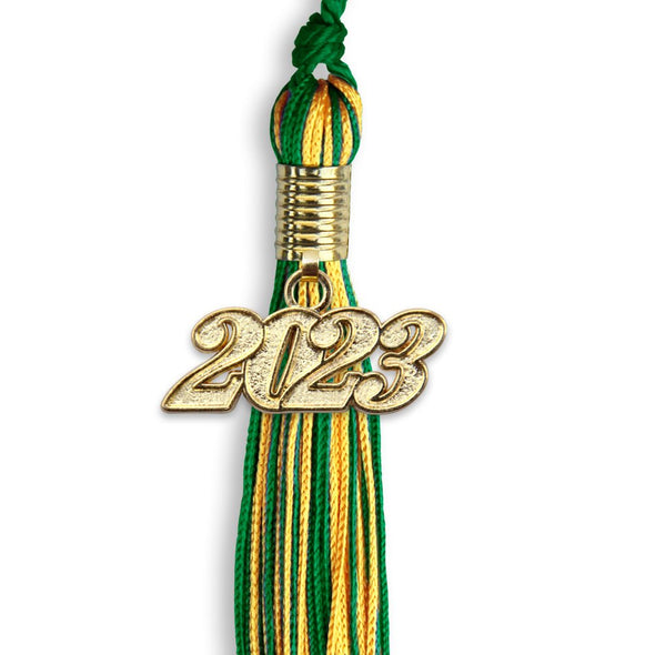 Green/Gold Mixed Color Graduation Tassel With Gold Date Drop - Endea Graduation