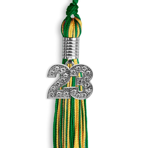 Green/Gold Mixed Color Graduation Tassel With Silver Date Drop - Endea Graduation