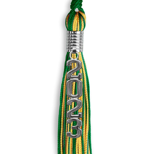 Green/Gold Mixed Color Graduation Tassel With Stacked Silver Date Drop - Endea Graduation