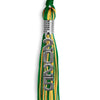 Green/Gold Mixed Color Graduation Tassel With Stacked Silver Date Drop - Endea Graduation