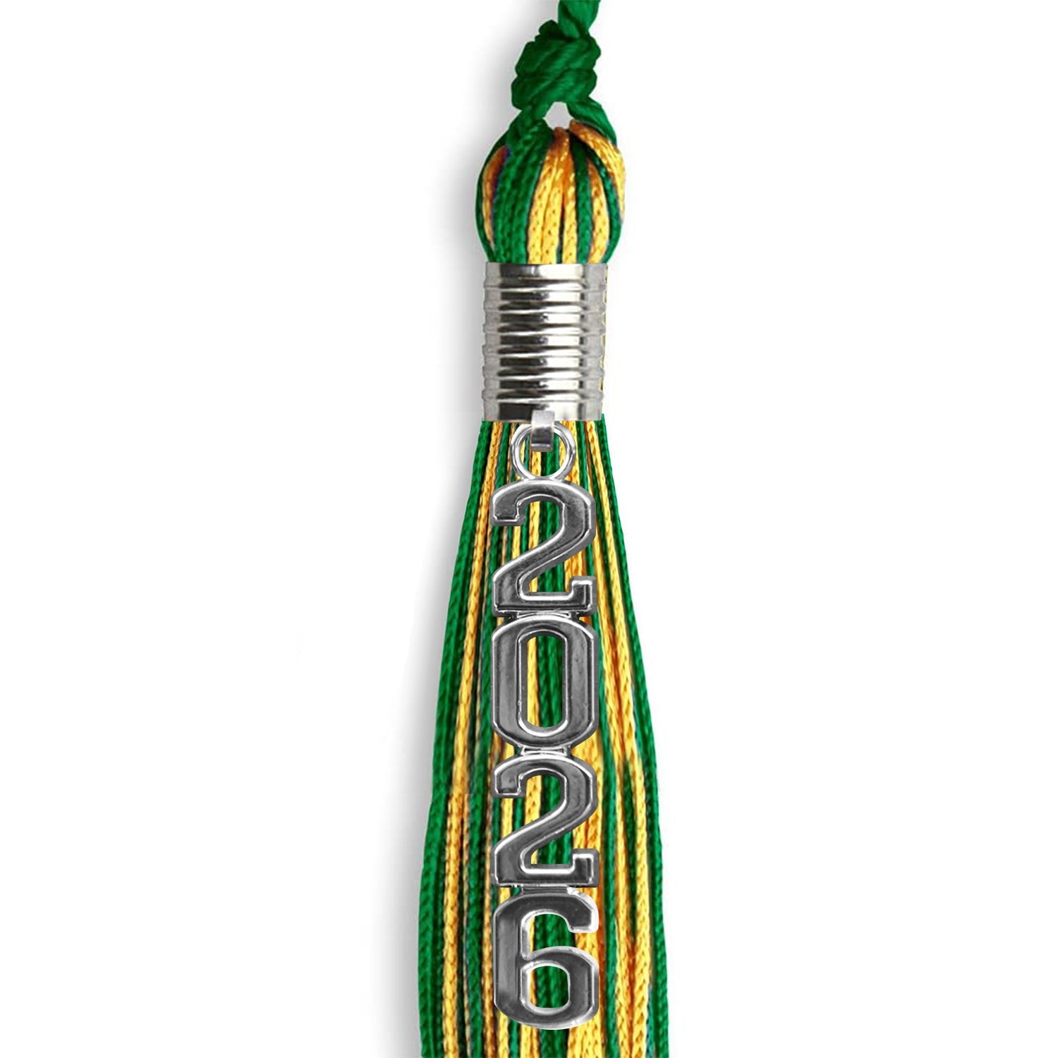 Green/Gold Mixed Color Graduation Tassel With Stacked Silver Date Drop - Endea Graduation