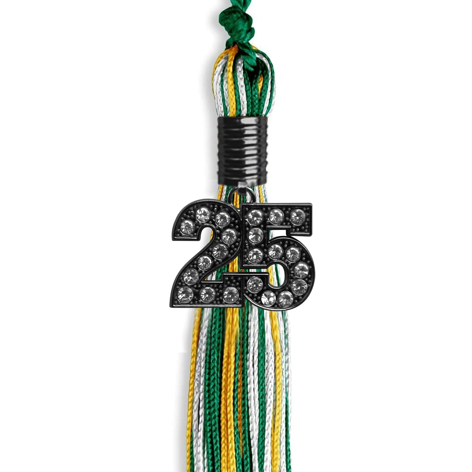 Green/Gold/White Mixed Color Graduation Tassel With Black Date Drop - Endea Graduation