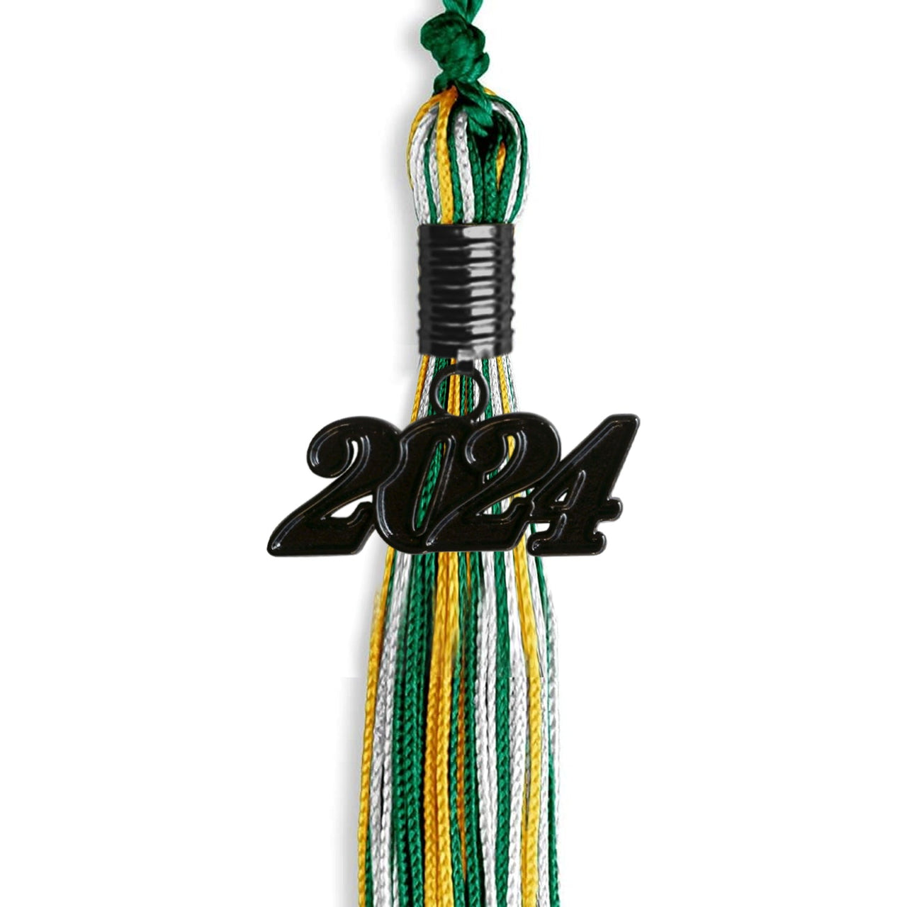 Green/Gold/White Mixed Color Graduation Tassel With Black Date Drop - Endea Graduation