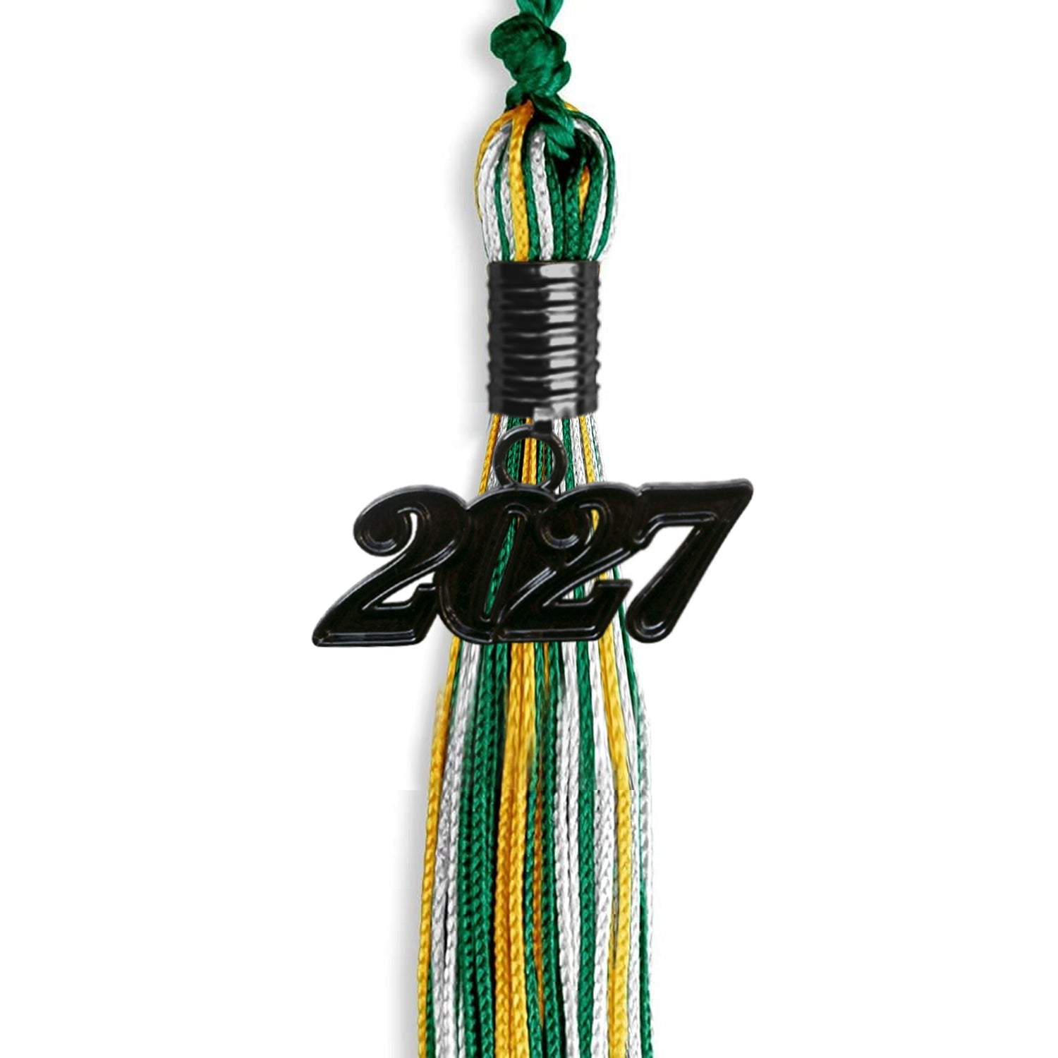 Green/Gold/White Mixed Color Graduation Tassel With Black Date Drop - Endea Graduation