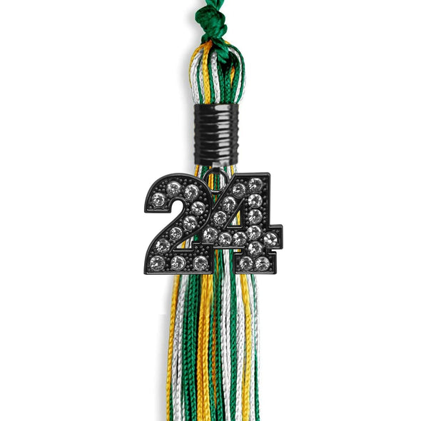 Green/Gold/White Mixed Color Graduation Tassel With Black Date Drop - Endea Graduation