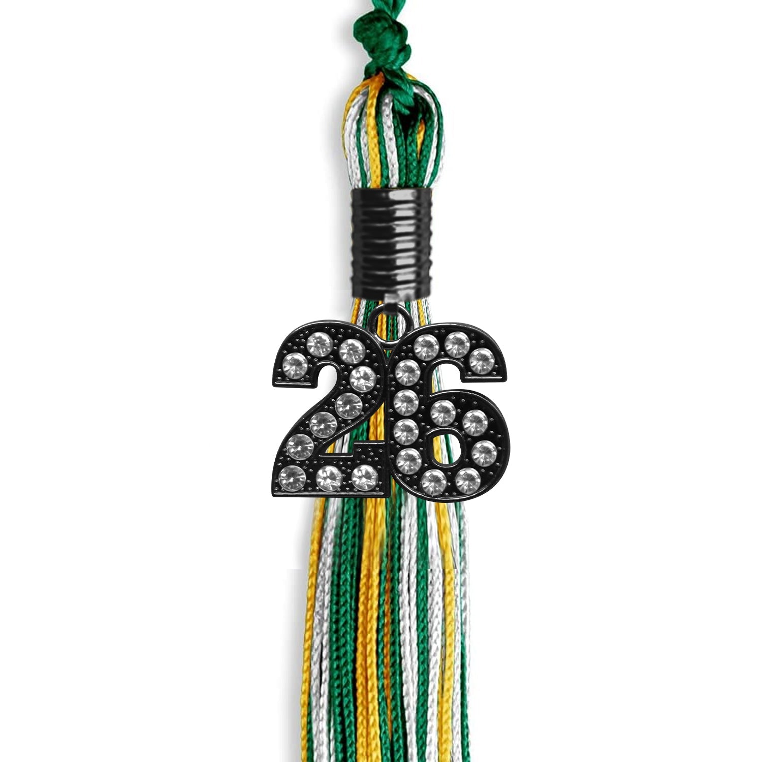 Green/Gold/White Mixed Color Graduation Tassel With Black Date Drop - Endea Graduation