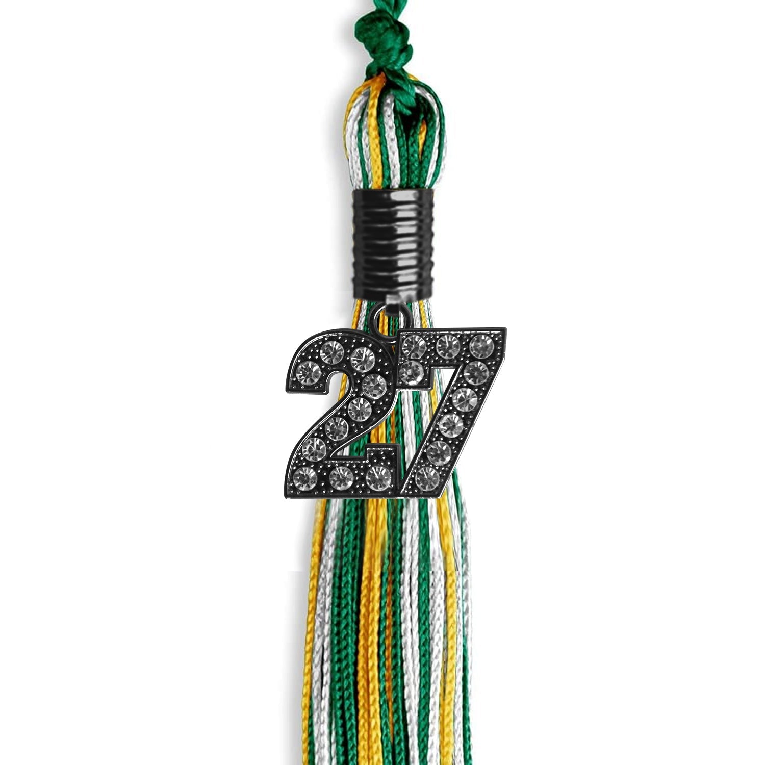 Green/Gold/White Mixed Color Graduation Tassel With Black Date Drop - Endea Graduation