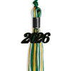 Green/Gold/White Mixed Color Graduation Tassel With Black Date Drop - Endea Graduation