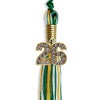 Green/Gold/White Mixed Color Graduation Tassel With Gold Date Drop - Endea Graduation