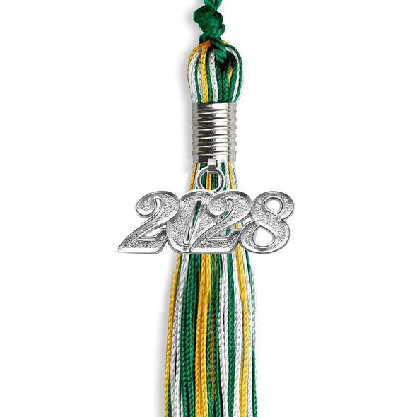 Green/Gold/White Mixed Color Graduation Tassel With Silver Date Drop - Endea Graduation