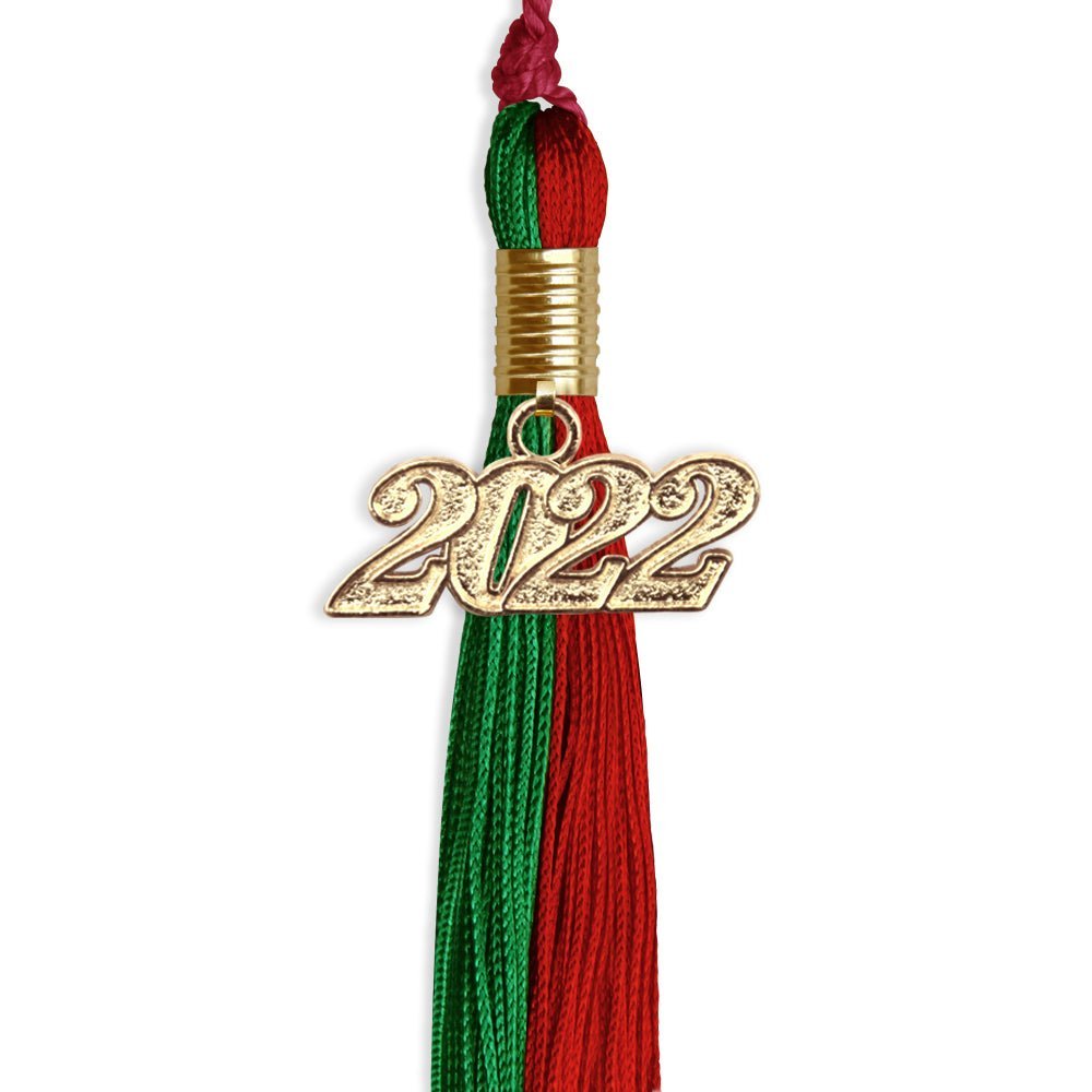 Green/Red Graduation Tassel With Gold Date Drop - Endea Graduation