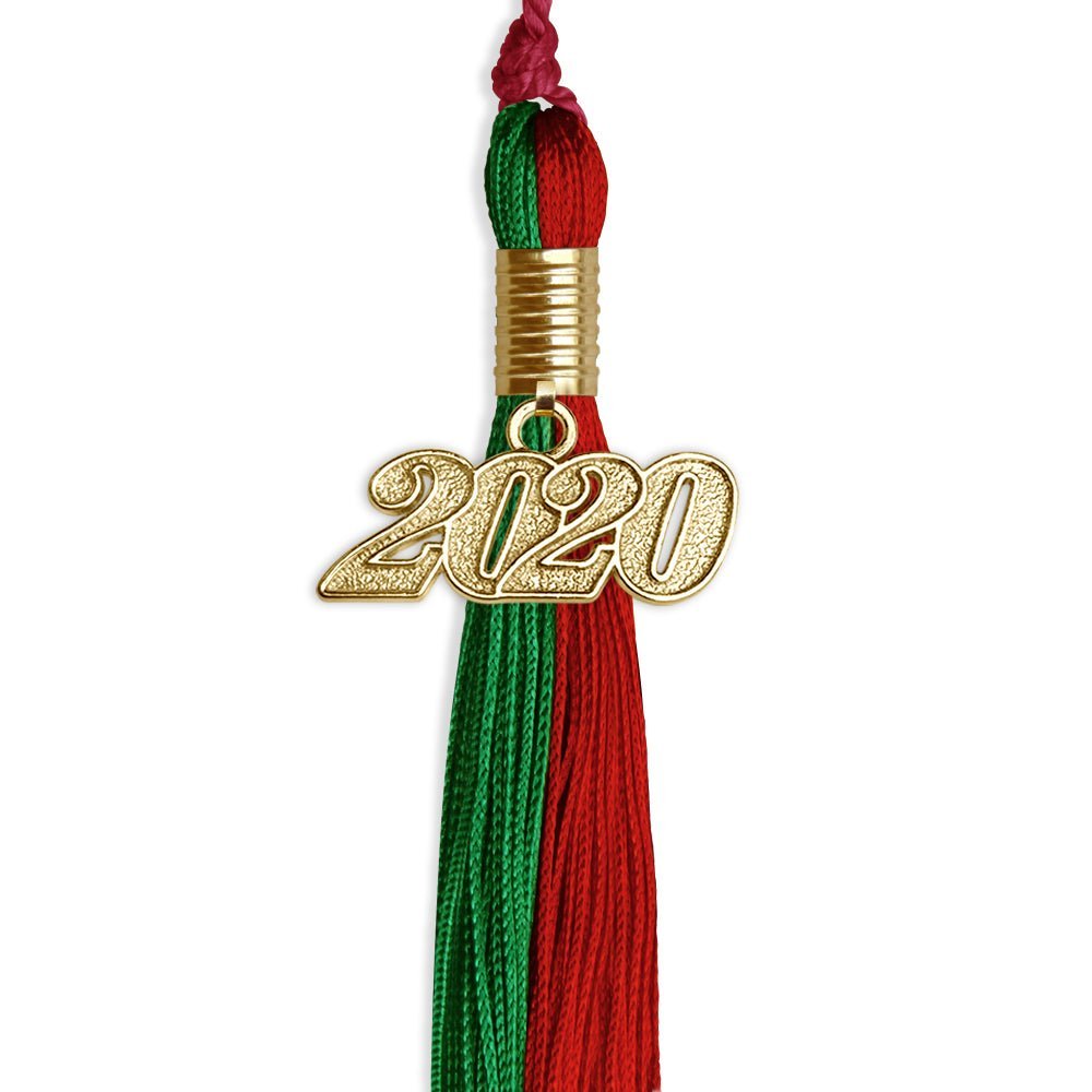 Green/Red Graduation Tassel With Gold Date Drop - Endea Graduation