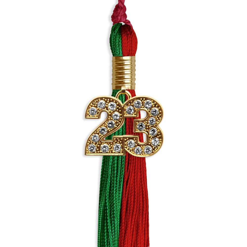 Green/Red Graduation Tassel With Gold Date Drop - Endea Graduation