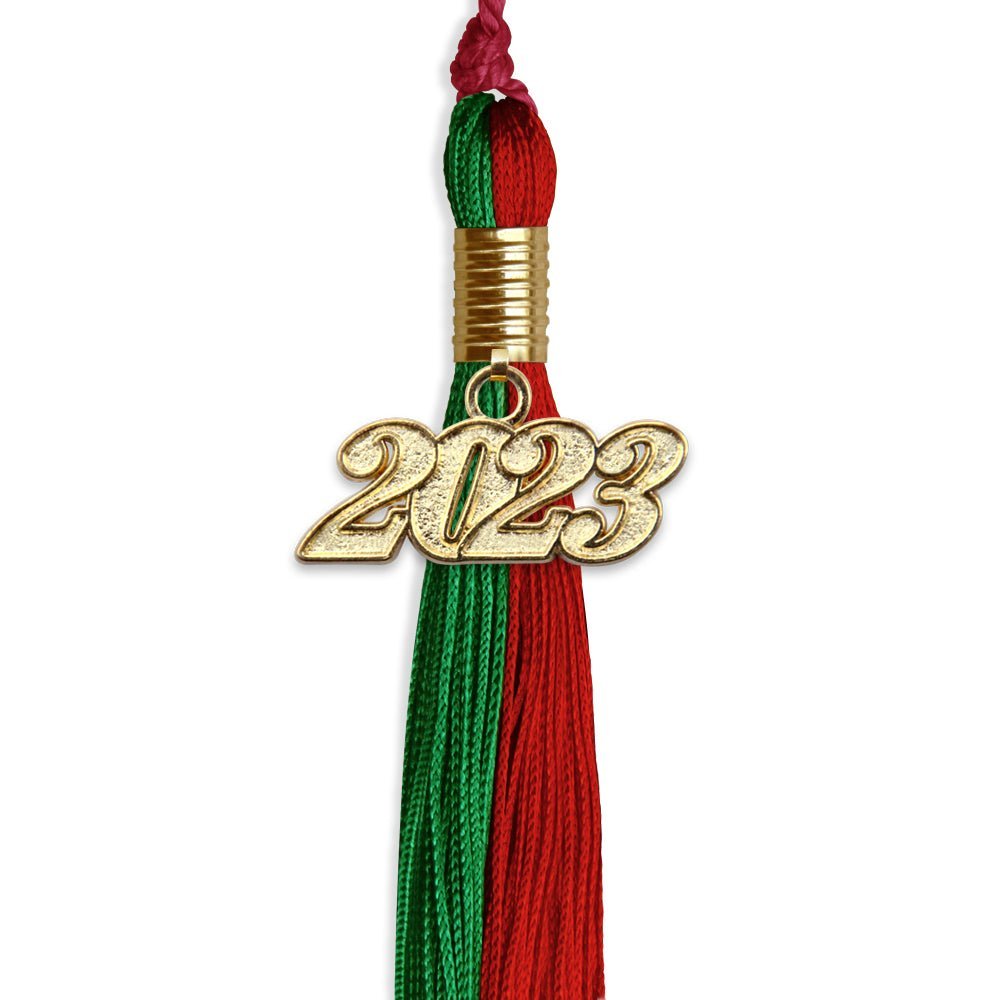 Green/Red Graduation Tassel With Gold Date Drop - Endea Graduation