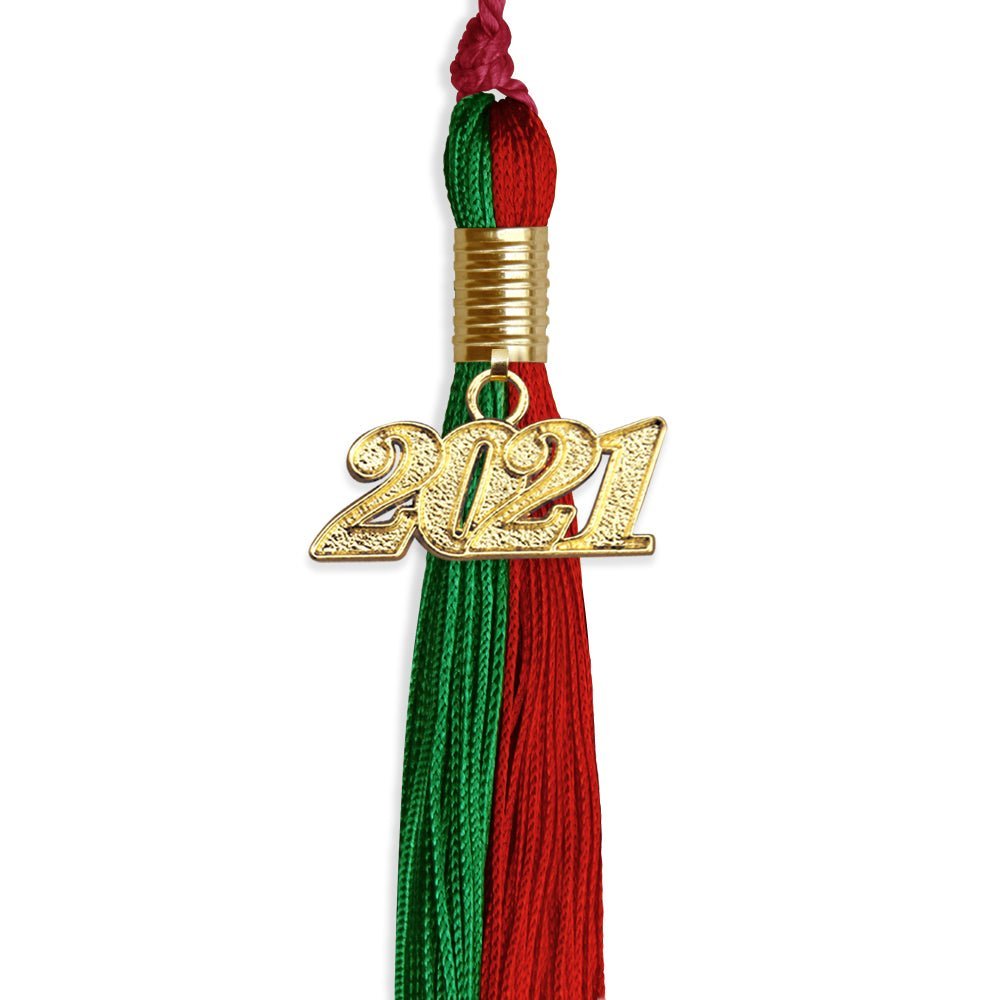 Green/Red Graduation Tassel With Gold Date Drop - Endea Graduation