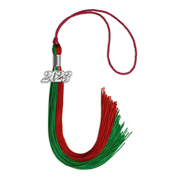 Green/Red Graduation Tassel With Silver Date Drop - Endea Graduation