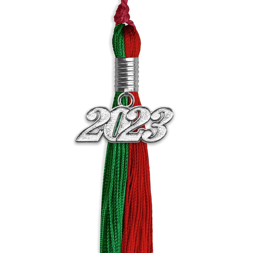 Green/Red Graduation Tassel With Silver Date Drop - Endea Graduation