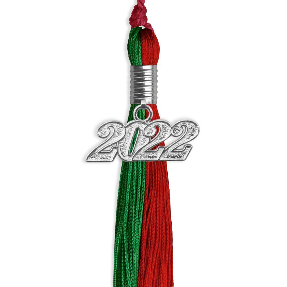 Green/Red Graduation Tassel With Silver Date Drop - Endea Graduation