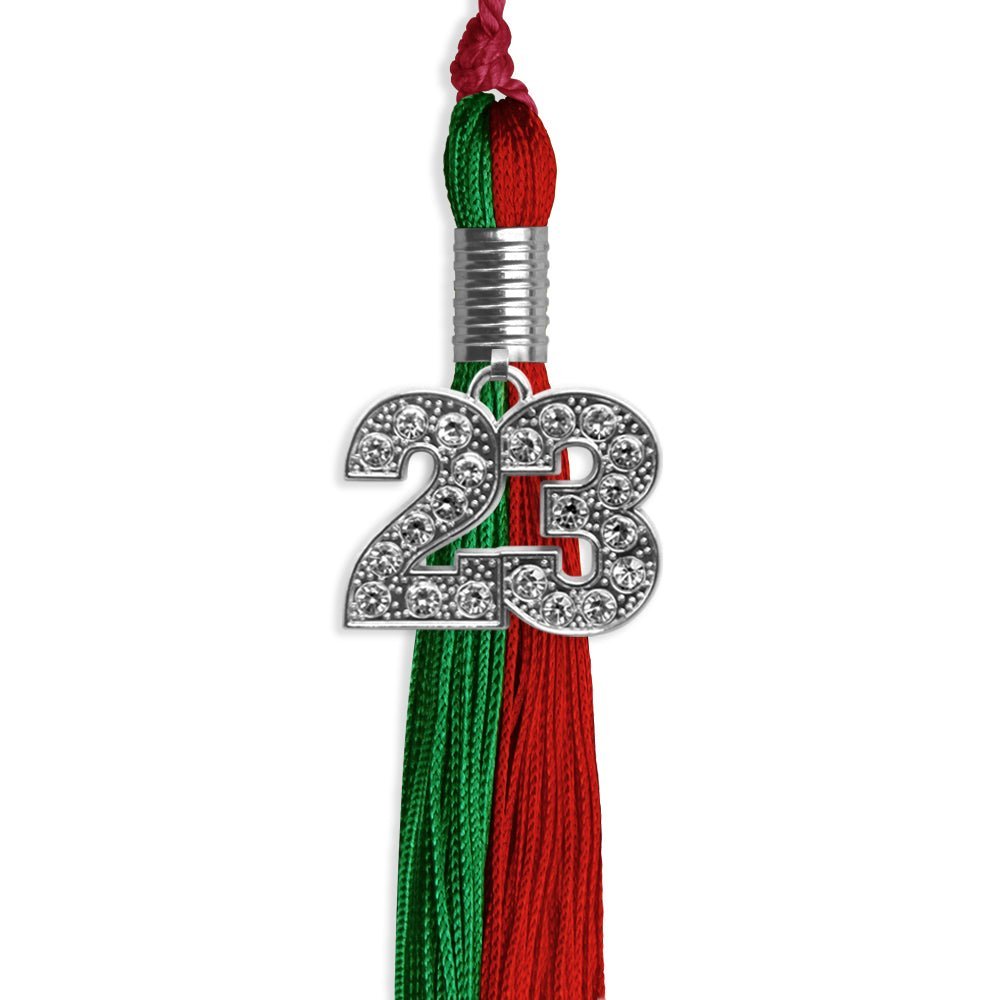 Green/Red Graduation Tassel With Silver Date Drop - Endea Graduation