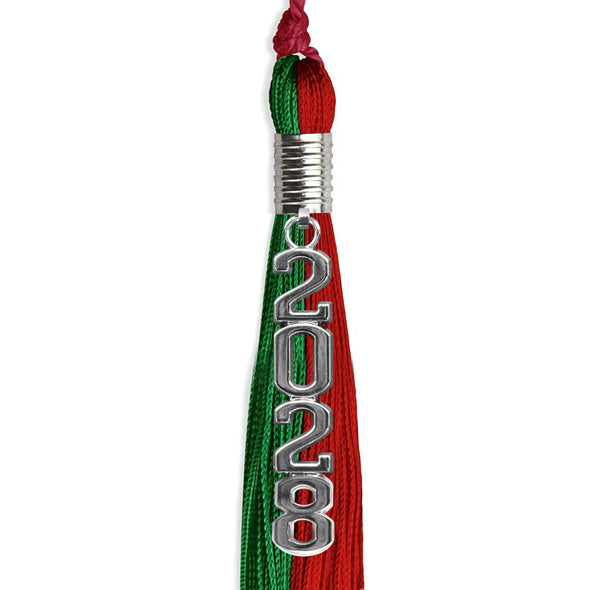Green/Red Graduation Tassel With Silver Stacked Date Drop - Endea Graduation