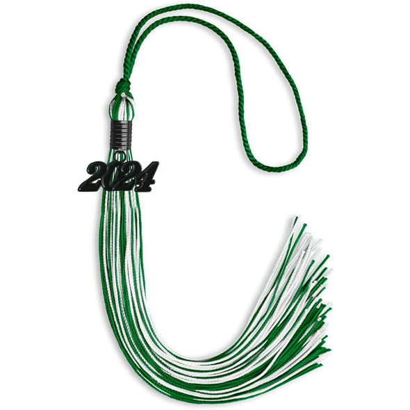 Green/White Mixed Color Graduation Tassel With Black Date Drop - Endea Graduation