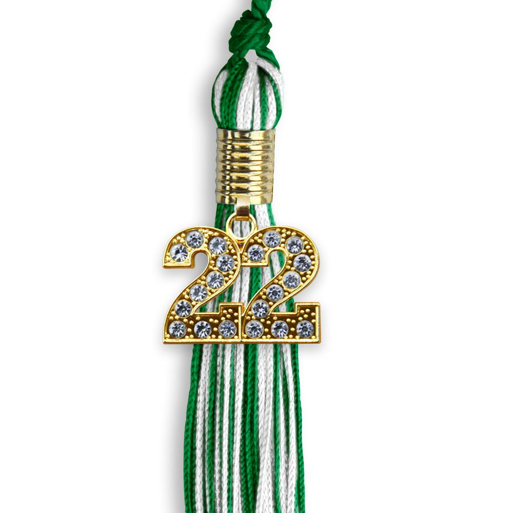 Green/White Mixed Color Graduation Tassel With Gold Date Drop - Endea Graduation