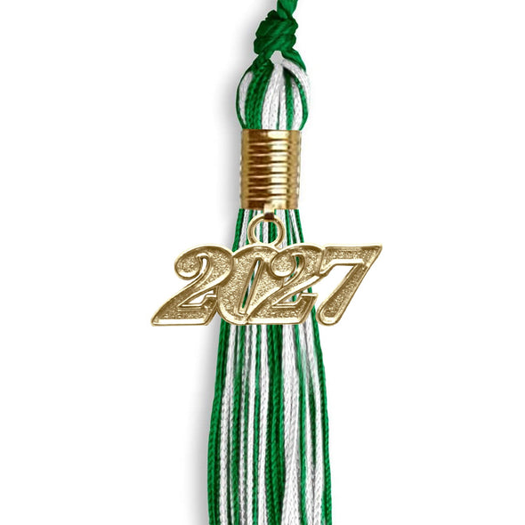 Green/White Mixed Color Graduation Tassel With Gold Date Drop - Endea Graduation